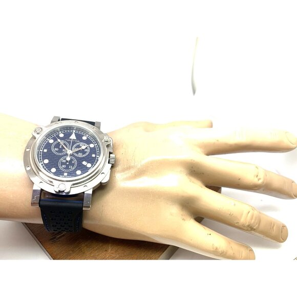 Nautica Men's Watch A35090 Quartz Chronograph Black Blue Rubber Strap 45mm - Picture 4 of 14